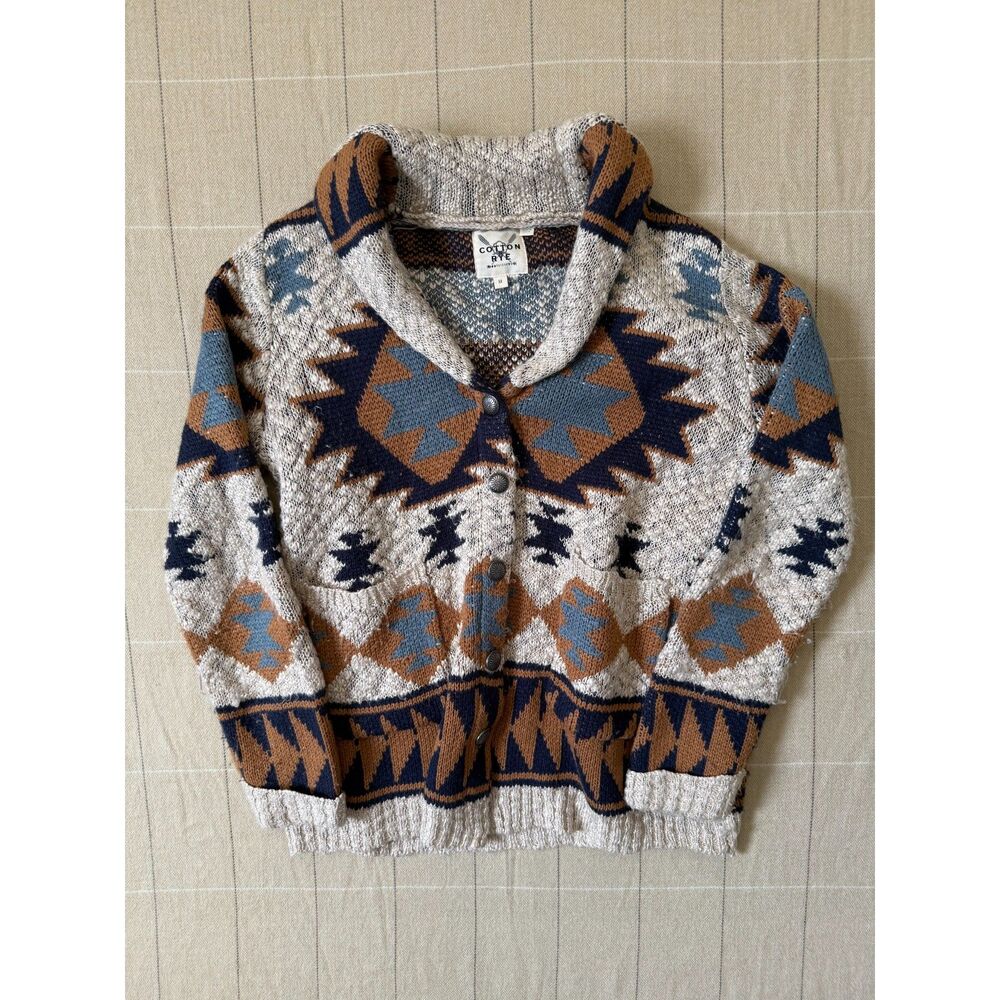 Cotton & Rye Southwestern Cardigan Sweater Medium Cream Orange Blue Concho